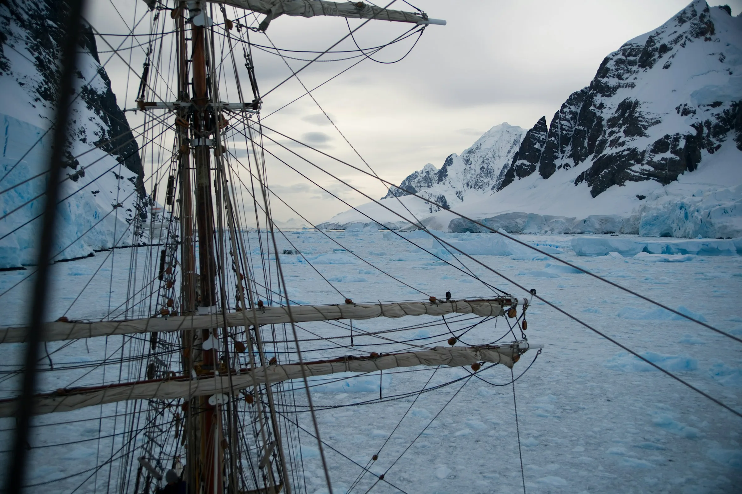 Expedition vessel near a glacier