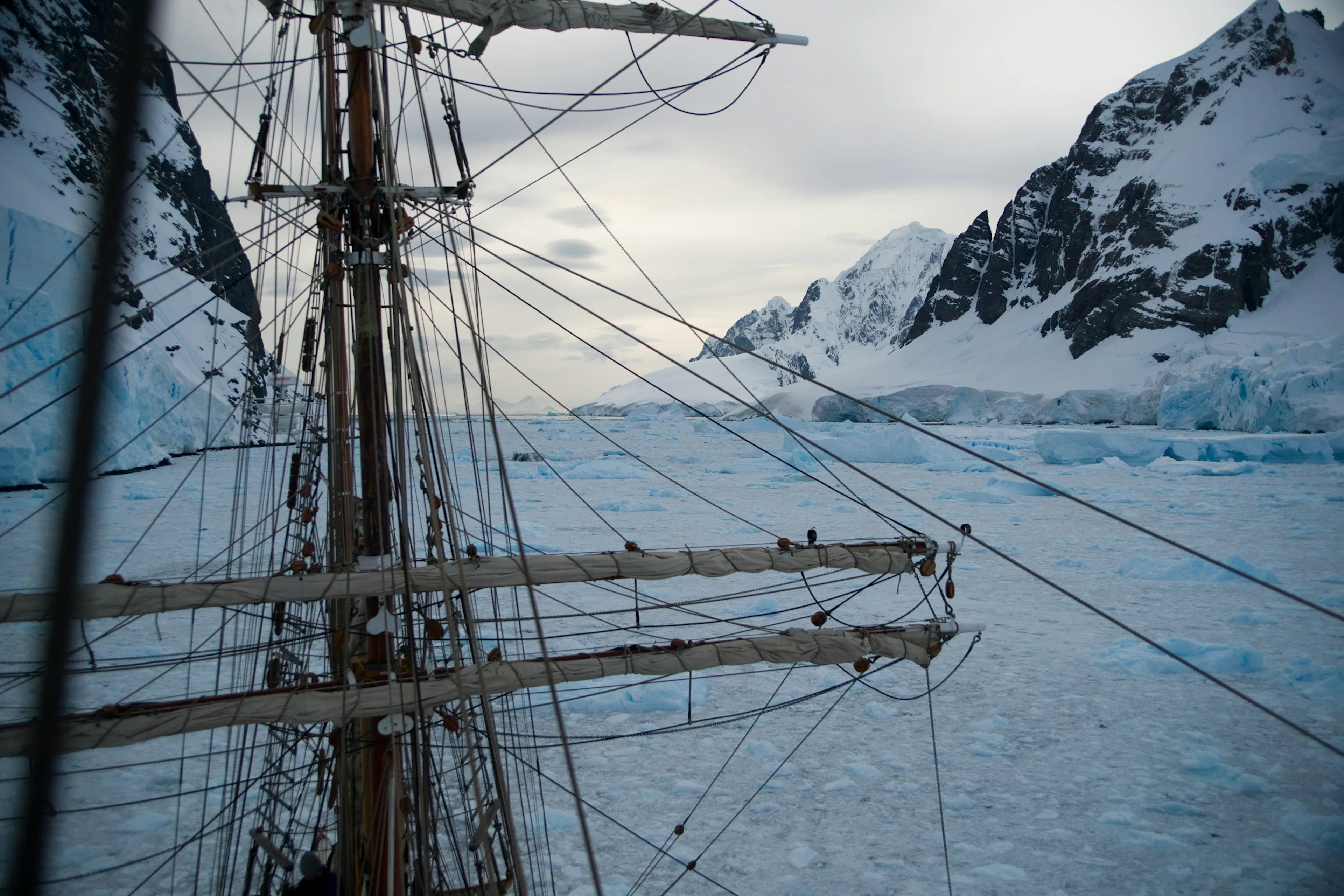 Expedition vessel near a glacier