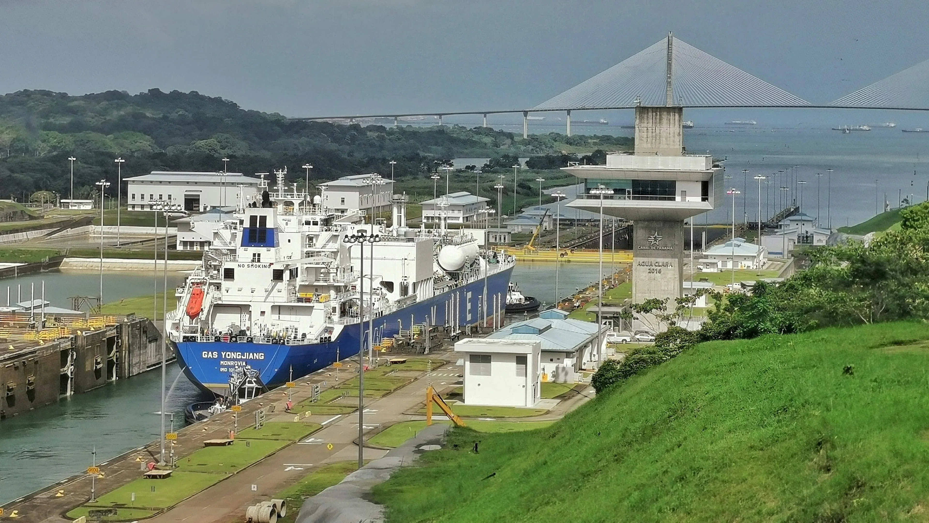 Ship transiting Panama Canal lock