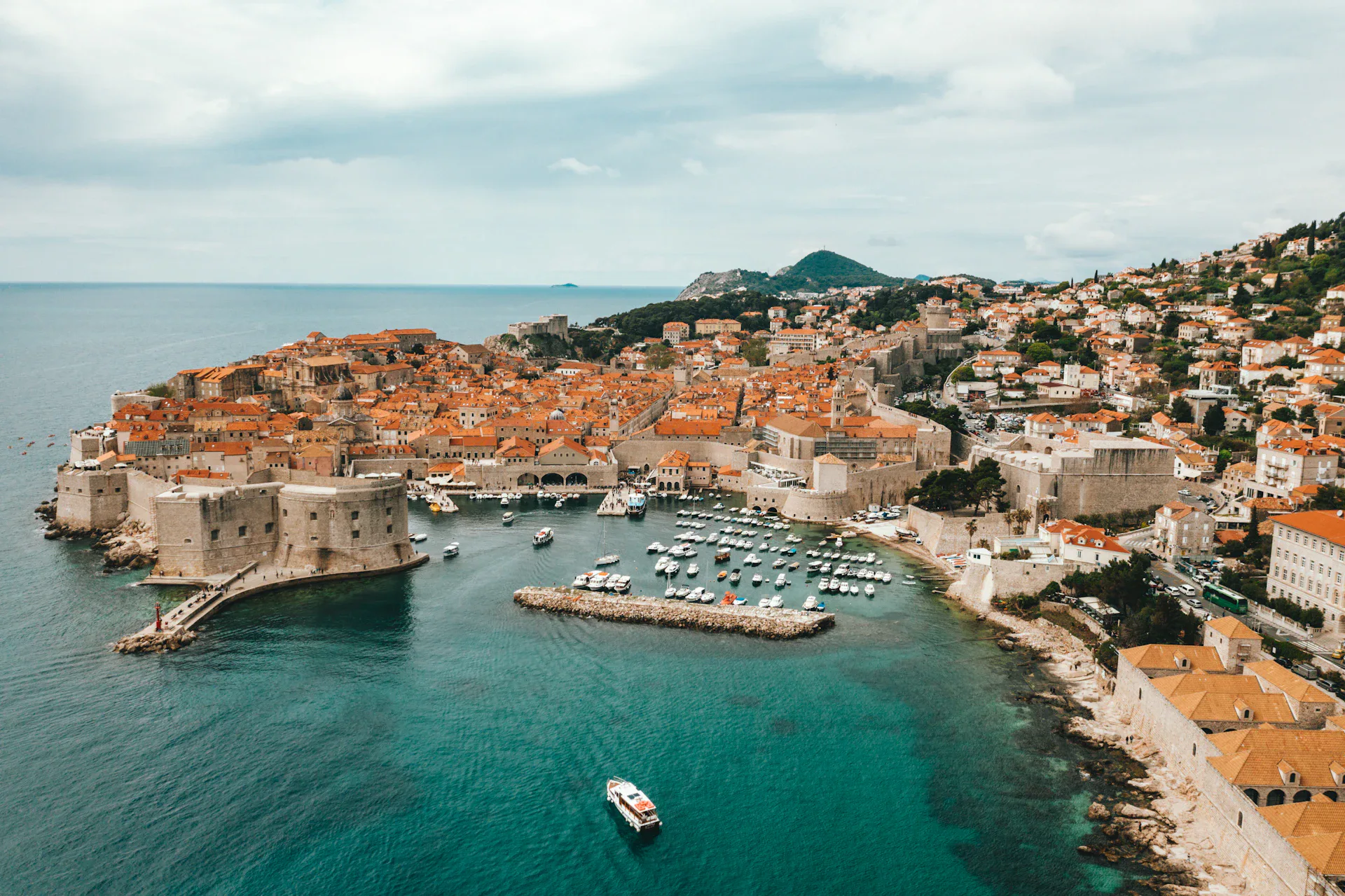 Aerial view of Dubrovnik old town on the Adriatic coast