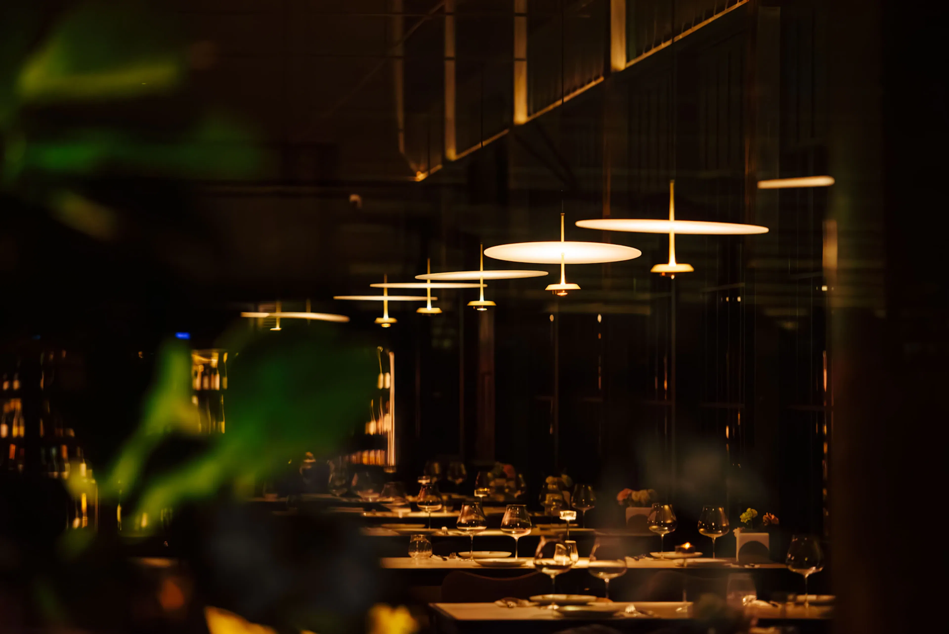 Modern restaurant interior with elegant lighting