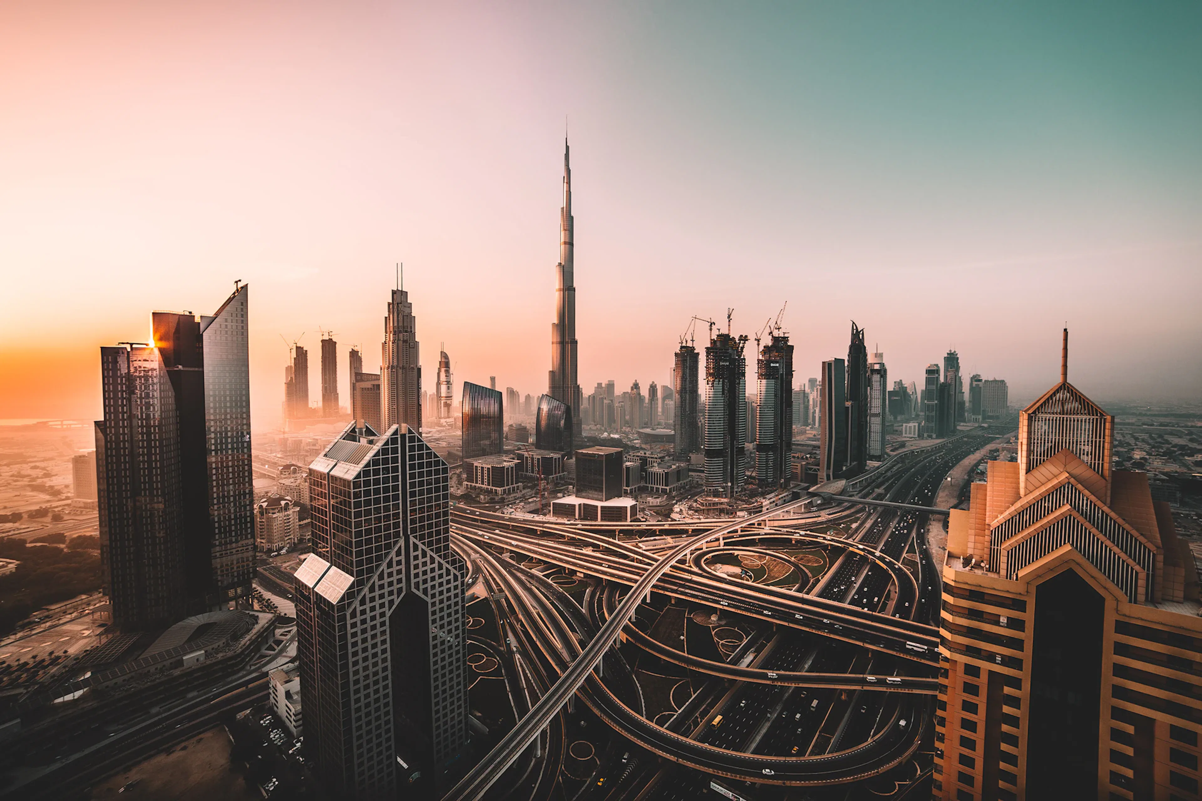 Dubai skyline at sunset
